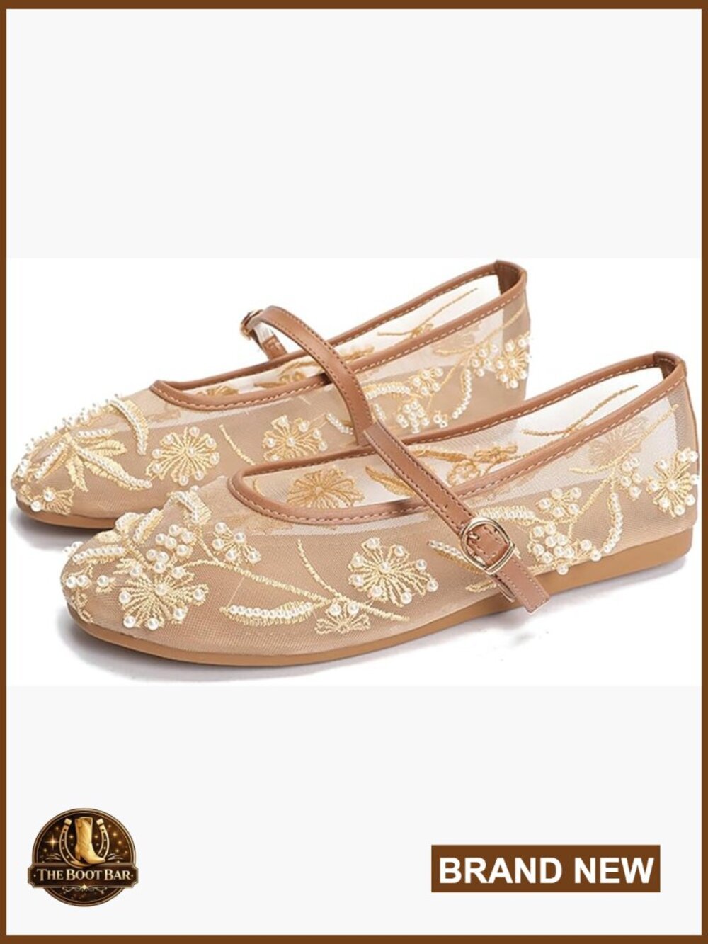 Mesh Embroidered Mary Jane Flats Ballet Shoes Slip On Floral Flats